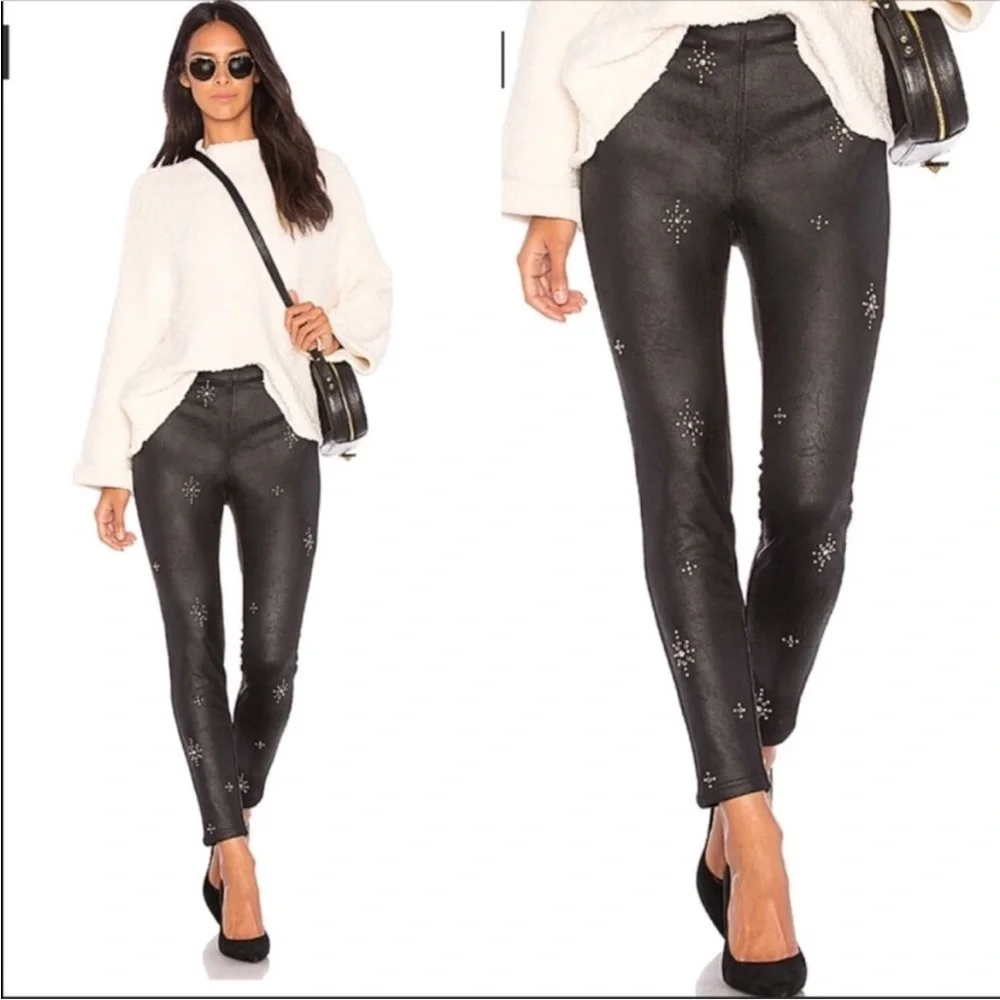 Free People Embellished Vegan Skinny‎ Pant in Black Size 28